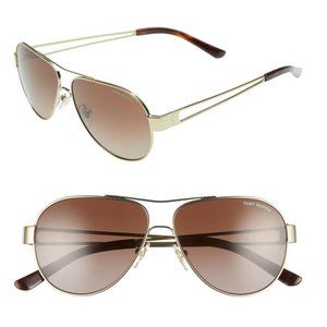 Tory Burch Polarized 55mm Gold Aviator Sunglasses